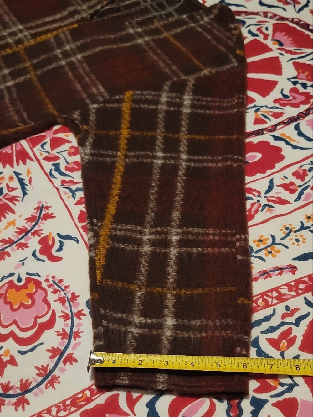 NWOT Zara Womens Warm Brown Red Plaid V Neck Fall Sweater Cream & Mustard Accent - Picture 6 of 16